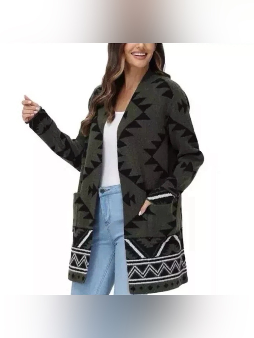 Frye Aztec Cardigan Sweater M Southwest Boho Western Cozy Knit
